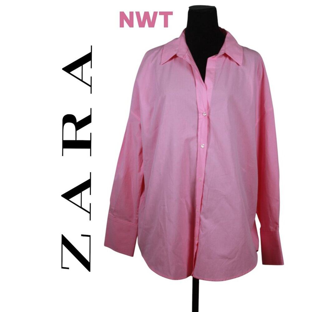 NWT Zara Pink Long Sleeve Button Down Size Large
